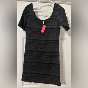 Xhilaration Black Patterned Short Sleeve Dress
